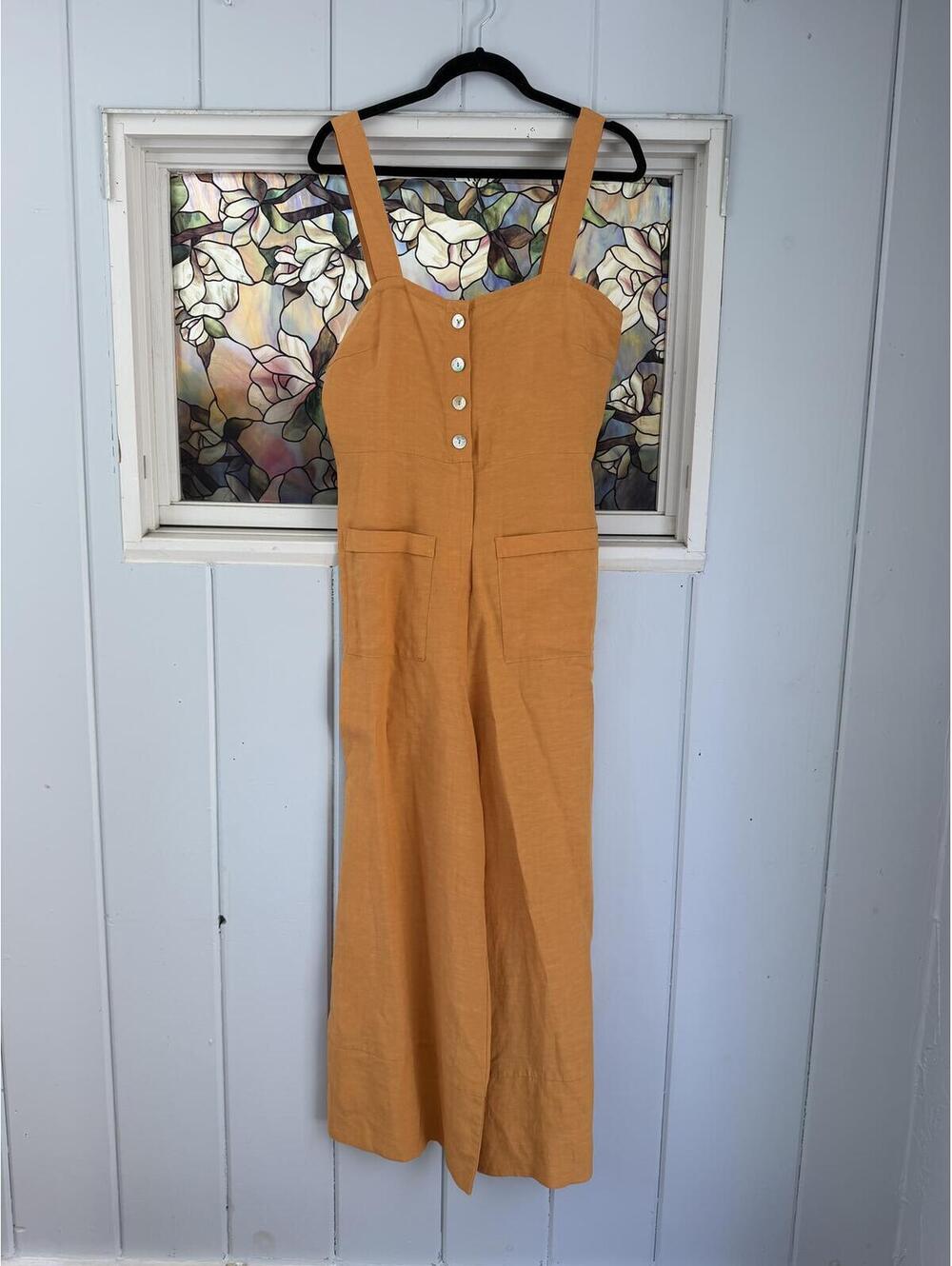 Sanctia orange linen blend Wide Leg Jumpsuit Size S